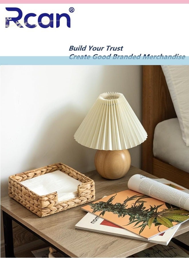 ركان حامل مناديل مستطيل الشكل من زهرة الياسنت المائية، سلة من الخوص الطبيعي، صينية تخزين مناديل ورقية، منظم مناديل، صينية تقديم للغرفة، المطبخ، المطعم، سطح العمل 20 × 20 × 7 سم - Image 2