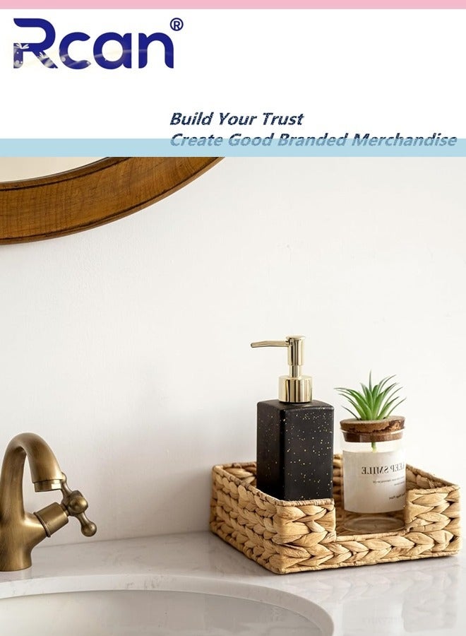 ركان حامل مناديل مستطيل الشكل من زهرة الياسنت المائية، سلة من الخوص الطبيعي، صينية تخزين مناديل ورقية، منظم مناديل، صينية تقديم للغرفة، المطبخ، المطعم، سطح العمل 20 × 20 × 7 سم - Image 5