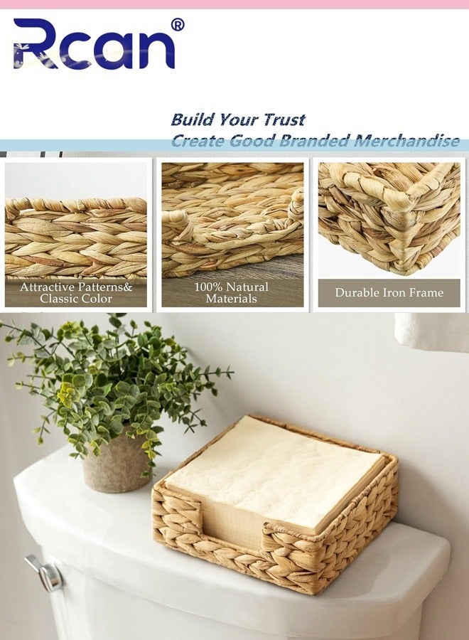 ركان حامل مناديل مستطيل الشكل من زهرة الياسنت المائية، سلة من الخوص الطبيعي، صينية تخزين مناديل ورقية، منظم مناديل، صينية تقديم للغرفة، المطبخ، المطعم، سطح العمل 20 × 20 × 7 سم - Image 3