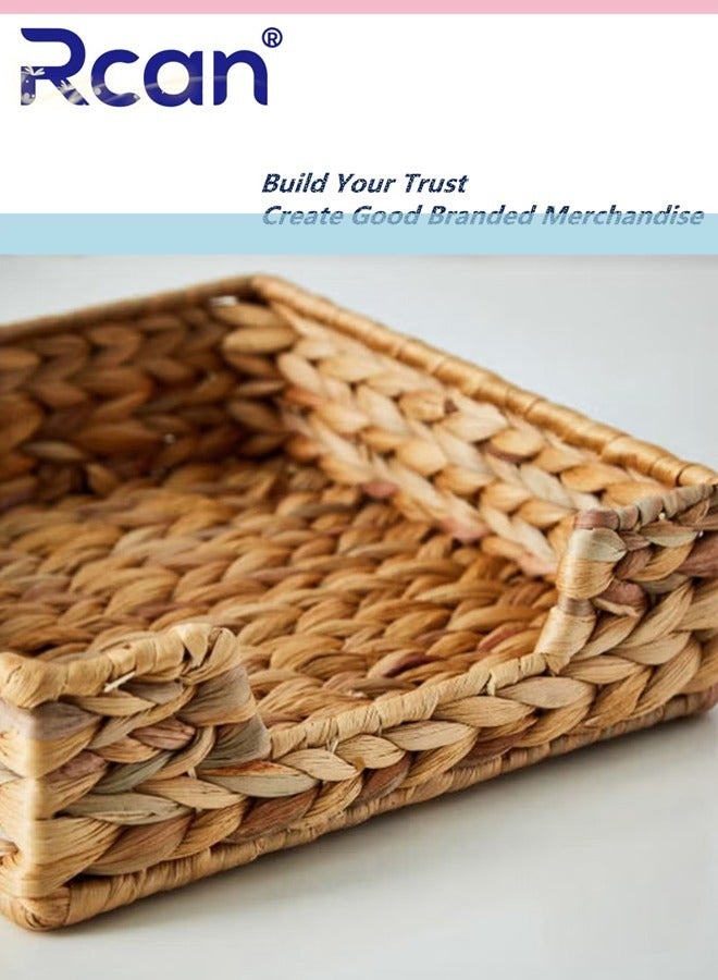 ركان حامل مناديل مستطيل الشكل من زهرة الياسنت المائية، سلة من الخوص الطبيعي، صينية تخزين مناديل ورقية، منظم مناديل، صينية تقديم للغرفة، المطبخ، المطعم، سطح العمل 20 × 20 × 7 سم - Image 4