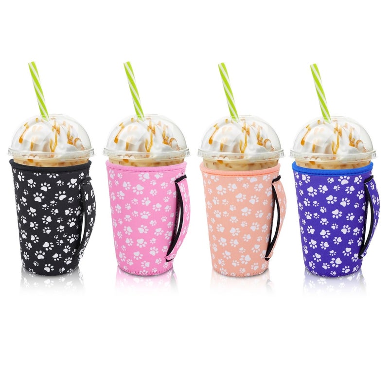 AJLTPA 4Pack Reusable Iced Coffee Sleeve Insulator Sleeves for Cold Drinks Beverages Neoprene Cup Holder for Most Coffee Fits 2224oz Medium Cups Mandala Flower with handle 