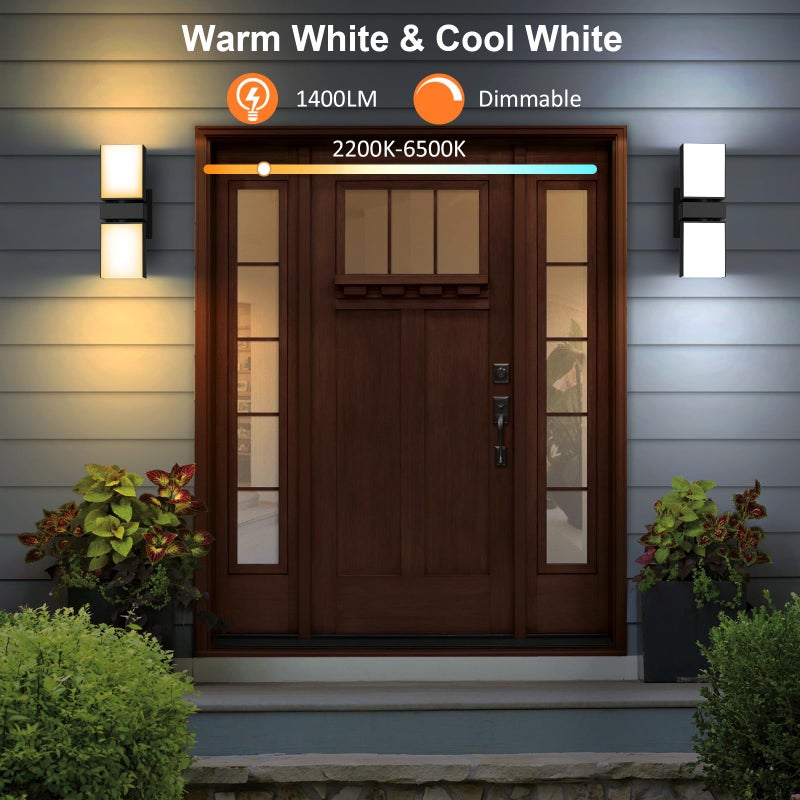XMCOSY+ Outdoor Wall Lights, 1400LM Smart RGBCW Exterior Lighting Fixtures Adjustable Dual-Head Outdoor Light Fixture, WiFi APP Control, Alexa Compatible, Waterproof Porch Lights Outdoor, 2 Pack - Image 3