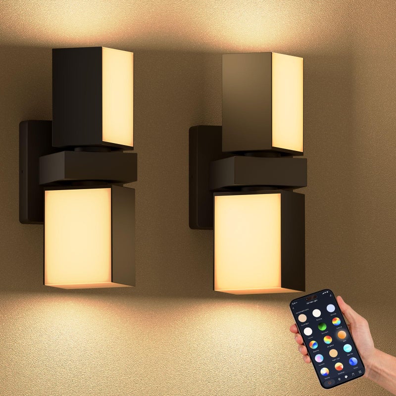 XMCOSY+ Outdoor Wall Lights, 1400LM Smart RGBCW Exterior Lighting Fixtures Adjustable Dual-Head Outdoor Light Fixture, WiFi APP Control, Alexa Compatible, Waterproof Porch Lights Outdoor, 2 Pack - Image 1