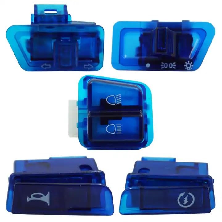 Cloudzy Motorcycle Transparent Horn Self-Start Indicator Headlight Dim/Dip Switches Button Fog Light Turn Signal Blinker High Low Beam Electric Start Modular Switch [ Pack of 5 ] (Blue) - Image 4