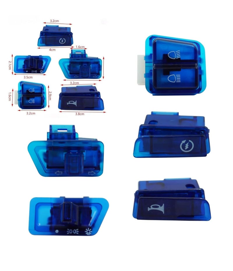 Cloudzy Motorcycle Transparent Horn Self-Start Indicator Headlight Dim/Dip Switches Button Fog Light Turn Signal Blinker High Low Beam Electric Start Modular Switch [ Pack of 5 ] (Blue) - Image 2