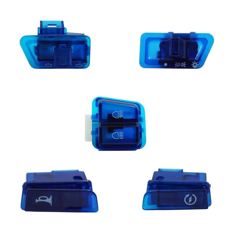 Cloudzy Motorcycle Transparent Horn Self-Start Indicator Headlight Dim/Dip Switches Button Fog Light Turn Signal Blinker High Low Beam Electric Start Modular Switch [ Pack of 5 ] (Blue) - Image 1