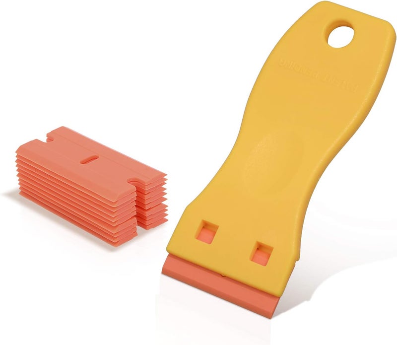 Ehdis 1.5" Plastic Razor Scraper Tool with 10pcs Double Edged Blades for Adhesive Remover,Removing Labels Stickers Decals Taping on Glass Windows(Yellow) - Image 2