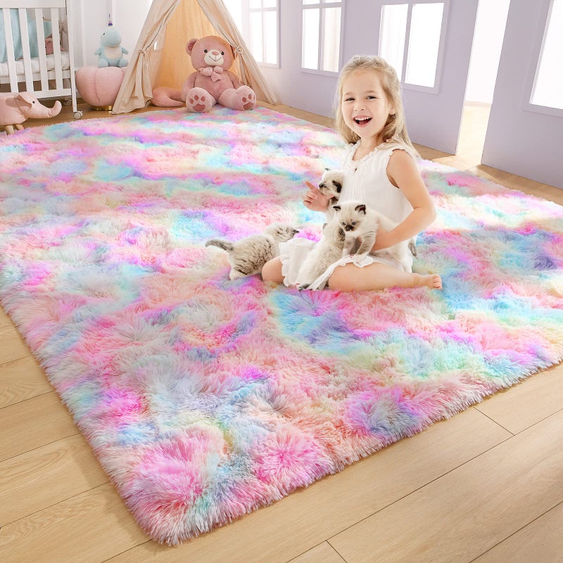 AROGAN Soft Rainbow Area Rugs for Girls Room 3x5 Feet Fluffy Girls Bedroom Rugs Princess Rug Cute Colorful Carpet for Kids Teens Nursery Toddler Pink