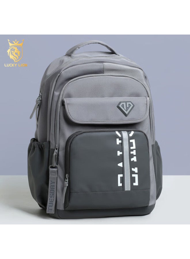 Lucky Lion Men's Large Capacity Backpack Business Travel Laptop Bag High School Student Schoolbag Mist Ink Dark Gray