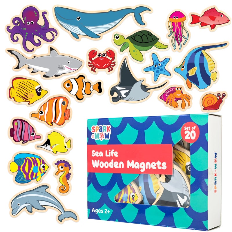 SPARK & WOW Spark Wow Wooden Magnets Sea Life Magnets for Kids Ages 2 OpenEnded Play Adhere to Fridges Whiteboards and More - Image 4
