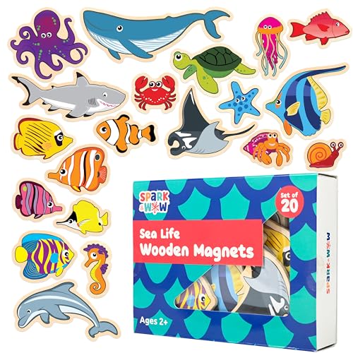 SPARK & WOW Spark Wow Wooden Magnets Sea Life Magnets for Kids Ages 2 OpenEnded Play Adhere to Fridges Whiteboards and More - Image 1