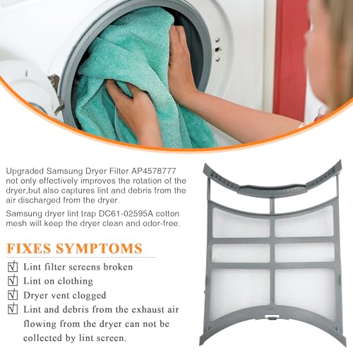 Blutoget 2025 Upgraded DC61-02595A AP4578777 Dryer Lint Filter Case Screen by Blutoget-Dryer lint trap filter Fit for Samsung Dryer-DVE45T6000W, DV42H5200EW/A3, DV42H5000EW/A3,2069505, PS4206799, EAP4206799 - Image 3