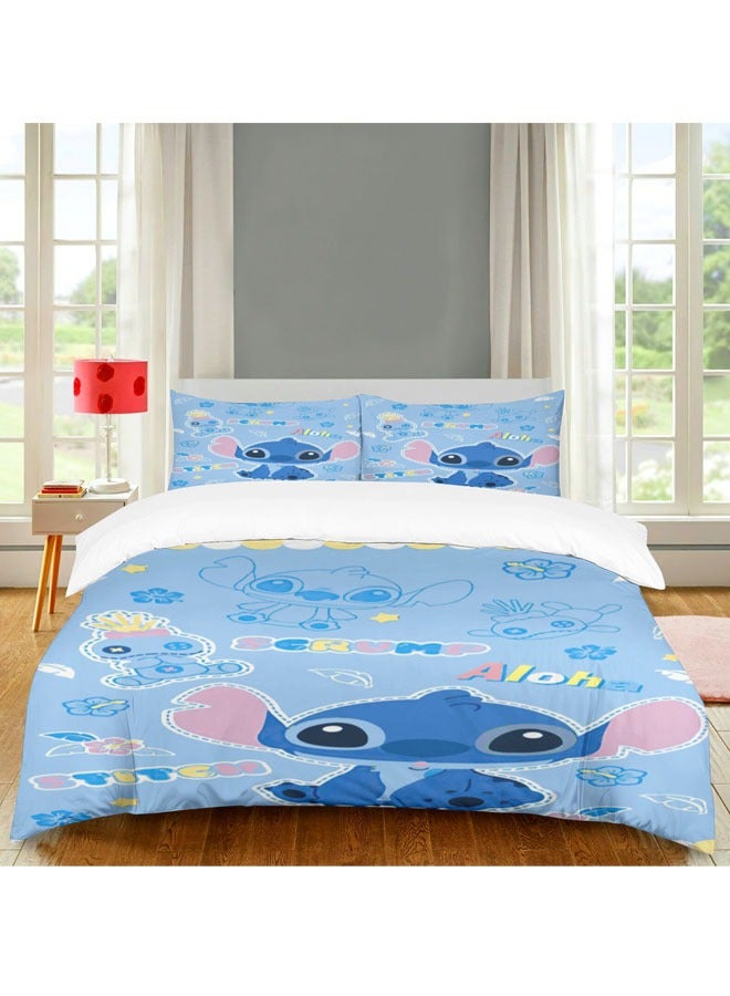 Cartoon Stitch pattern bedding three-piece set with soft microfiber polyester sheets including cover and two pillowcases (size 150cmX200cm)  - Image 1