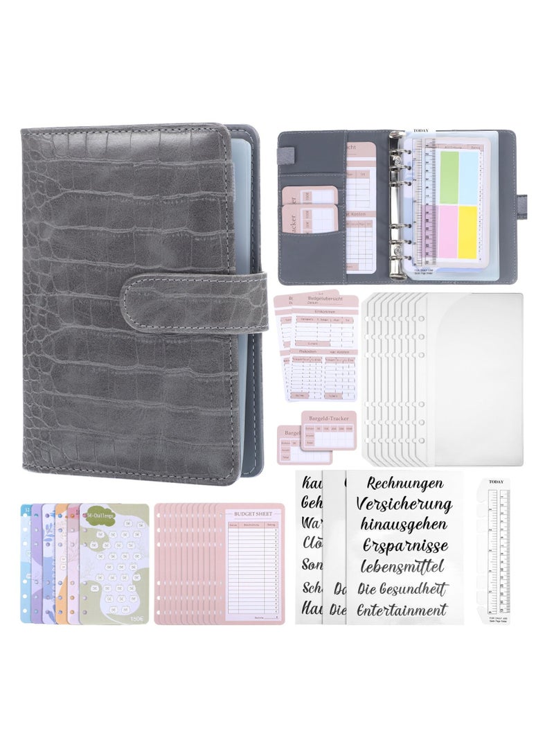 Excefore Budget Planner, Expense Notebook with 12 open pockets, 1 set of money cards, 1 ruler, 6 labels 2, 3 German labels, Financial Planner, Household Financial Planner, Household Budget Planner, Grey - Image 1