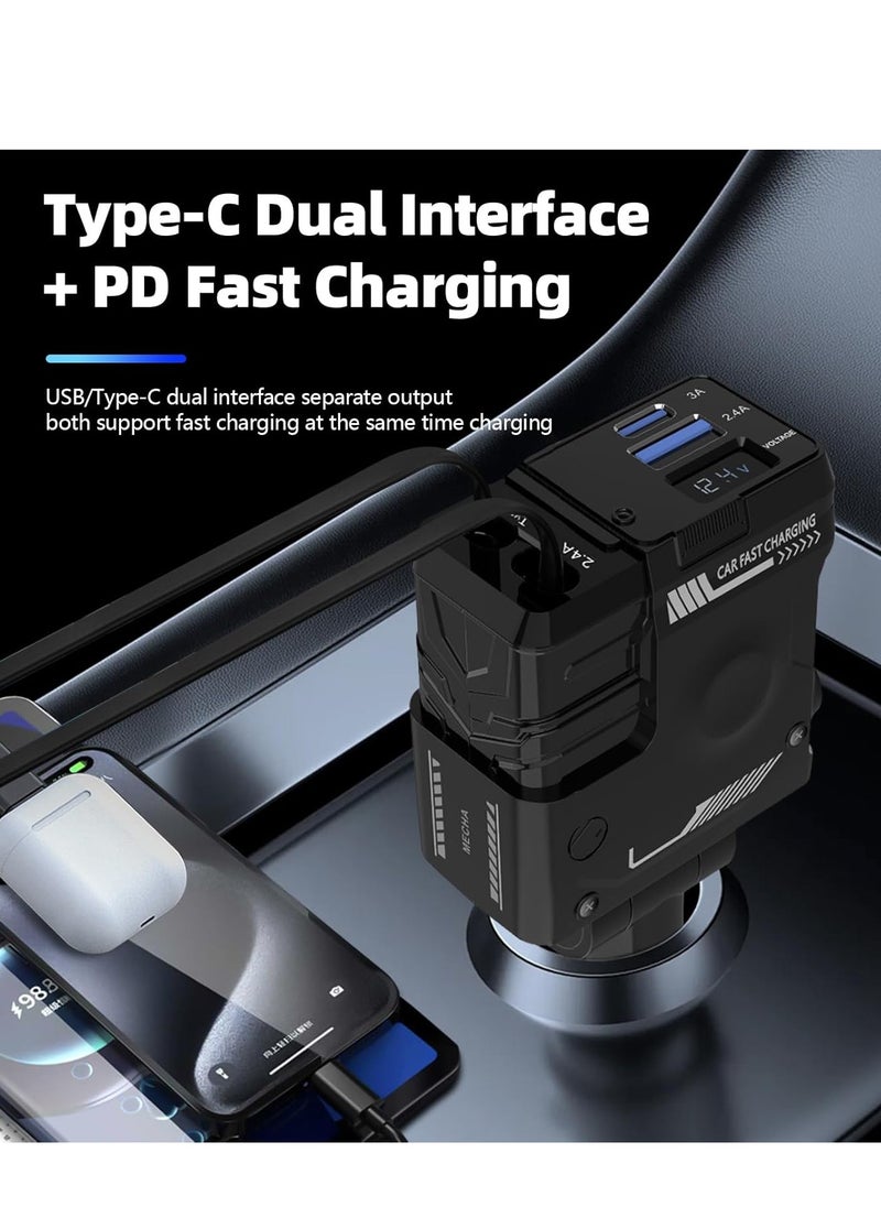 SMARTX - Retractable Car Charger 4 In 1 Fast Car Charger, 66W Car Charger with Lightning & Type-C Wires, PD 36W, Universal Compatibility, Simultaneous Charging, Car Phone Charger with Retractable Cable (31.5 inches) and 2 USB Port Adapters - Image 1