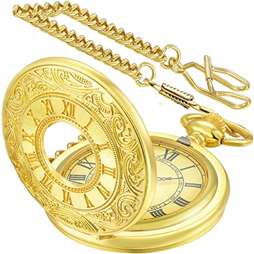 LYMFHCH Vintage Pocket Watch Roman Numerals Scale Quartz Pocket Watches with Chain Christmas Graduation Birthday Gifts Fathers Day - Image 1