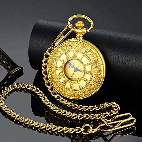 LYMFHCH Vintage Pocket Watch Roman Numerals Scale Quartz Pocket Watches with Chain Christmas Graduation Birthday Gifts Fathers Day - Image 2