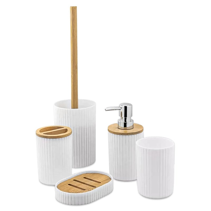 Generic Bamboo Bathroom Accessories Set, 5 PCS, White, Rectangular - Image 1