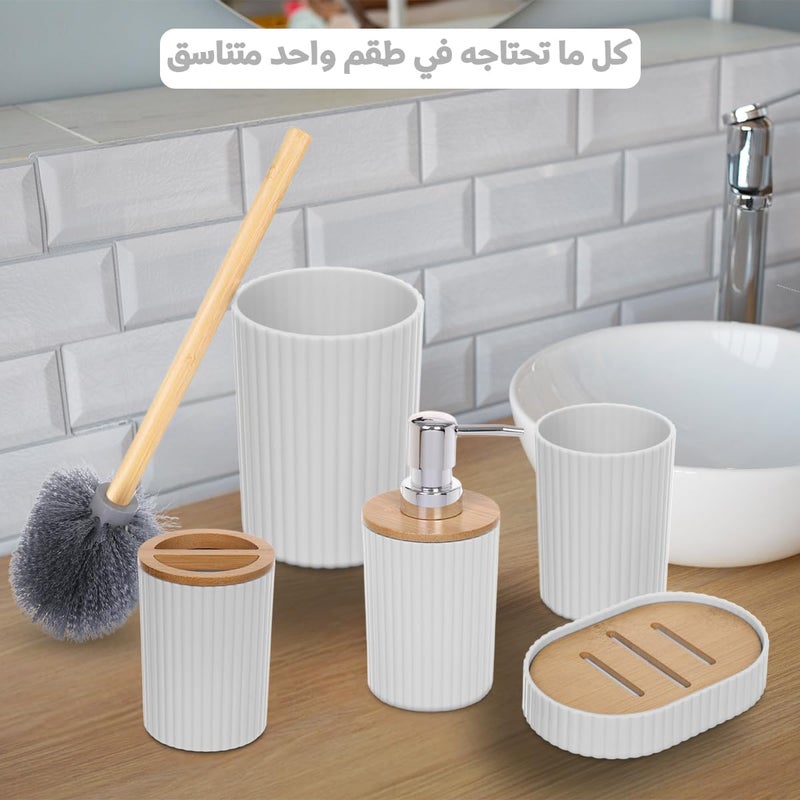 Generic Bamboo Bathroom Accessories Set, 5 PCS, White, Rectangular - Image 3