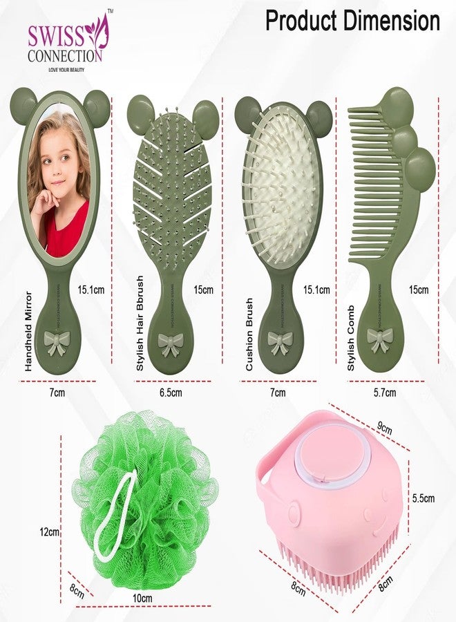 Swiss Connection Baby Grooming Kit Combo,Hairbrush, Hair Comb, Face Mirror,Soft bristles Perfect Grooming Accessories for Kids Multicolor(Pack of 4) - Image 2