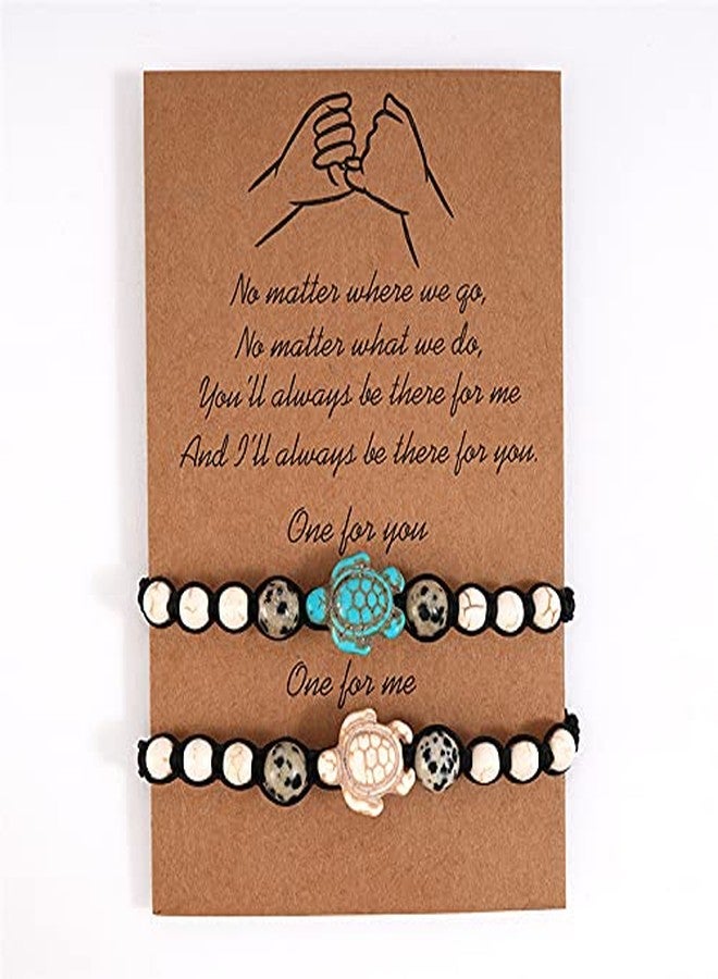 Pingyongchang 8mm Vintage Turquoise Sea Turtle Bracelet,Bohemian Turquoise Natutal Stone Bracelet Adjustable Hand Woven Bead Strand Bracelet with Card for Women Men - Image 4