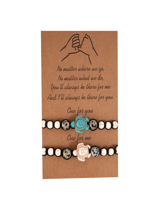 Pingyongchang 8mm Vintage Turquoise Sea Turtle Bracelet,Bohemian Turquoise Natutal Stone Bracelet Adjustable Hand Woven Bead Strand Bracelet with Card for Women Men - Image 1