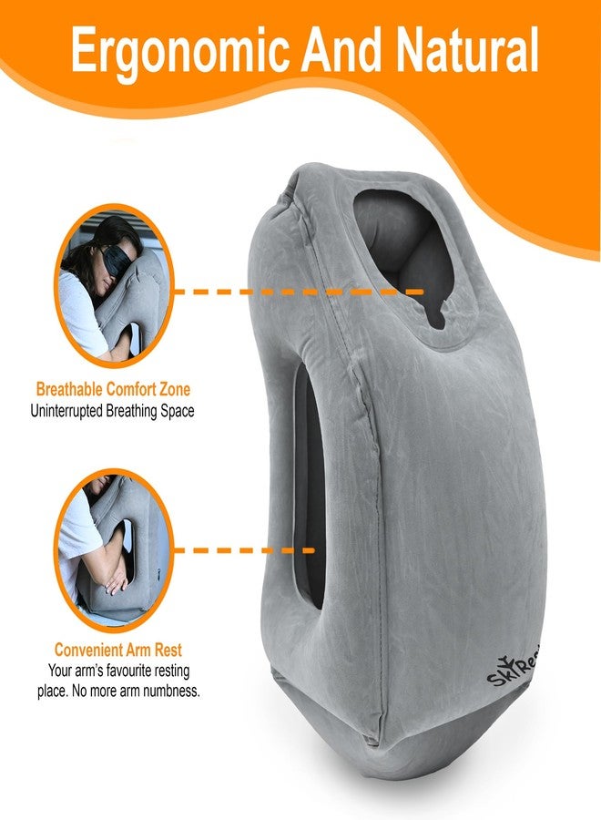 Skyrest®️ Inflatable Travel Pillow for Cars, Air Pillow for Sleeping to Avoid Neck and Shoulder Pain, Comfortably Support Head, Neck and Lumbar, Pillows for Airplanes Buses Cars Office (Grey) - Image 5