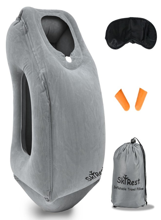 Skyrest®️ Inflatable Travel Pillow for Cars, Air Pillow for Sleeping to Avoid Neck and Shoulder Pain, Comfortably Support Head, Neck and Lumbar, Pillows for Airplanes Buses Cars Office (Grey) - Image 1