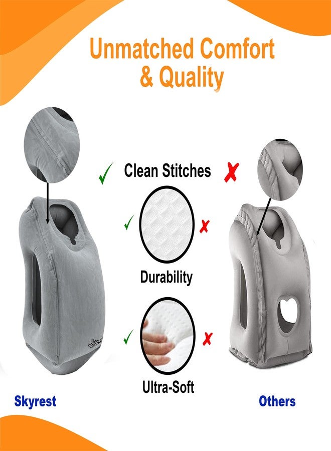 Skyrest®️ Inflatable Travel Pillow for Cars, Air Pillow for Sleeping to Avoid Neck and Shoulder Pain, Comfortably Support Head, Neck and Lumbar, Pillows for Airplanes Buses Cars Office (Grey) - Image 3
