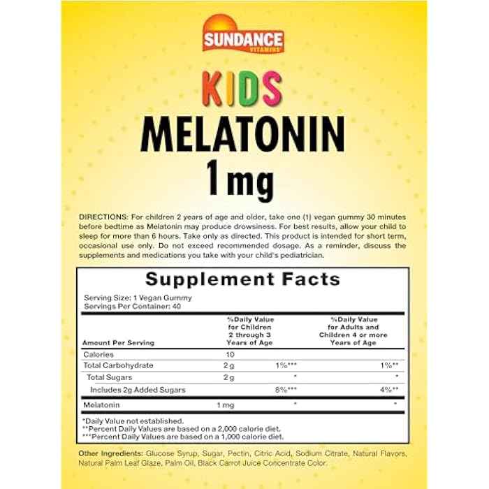 Sundance Kid's Melatonin Gummies 1mg | 40 Count | Cherry Flavor | Vegan, Non-GMO, and Gluten Free Supplement - Image 2
