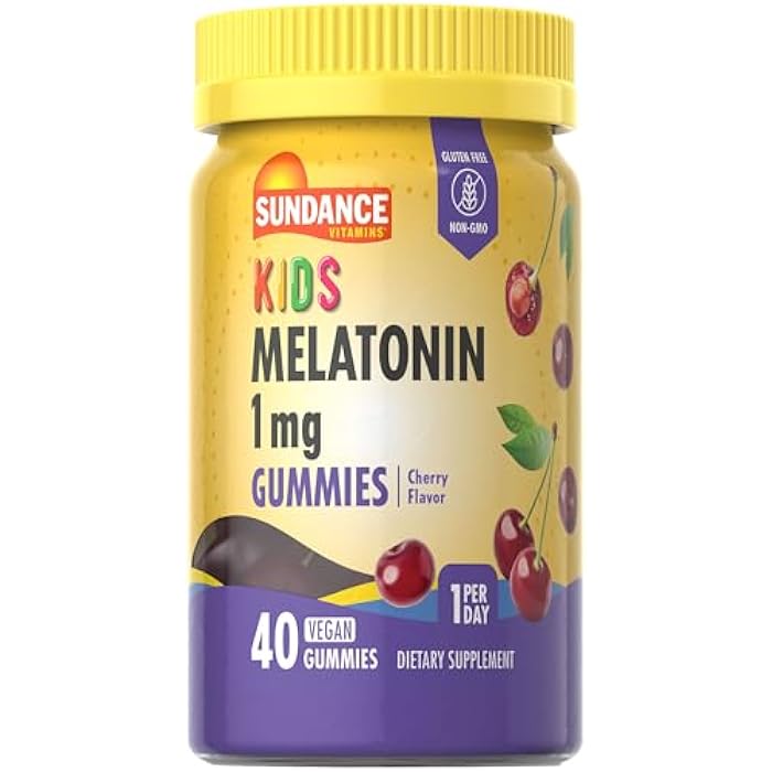 Sundance Kid's Melatonin Gummies 1mg | 40 Count | Cherry Flavor | Vegan, Non-GMO, and Gluten Free Supplement - Image 1