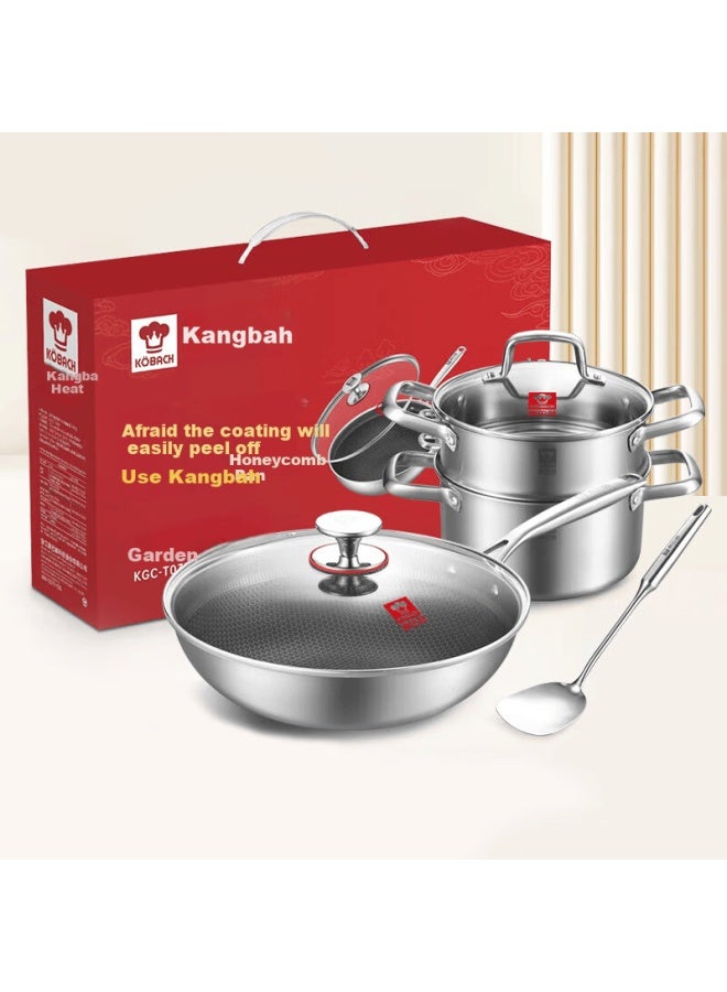 Kobach 316l Stainless Steel Non-stick Cookware Set, 3-piece Household Frying Pan, Soup Pot, Steamer, And Stir-fry Pan Combo Set - Image 2