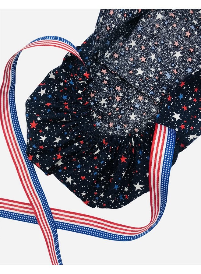 Generic Ponytail Scrub Cap, red white and blue stars hat ideal for long hair or ponytail. Choose tie backs from 4 color options. - Image 3