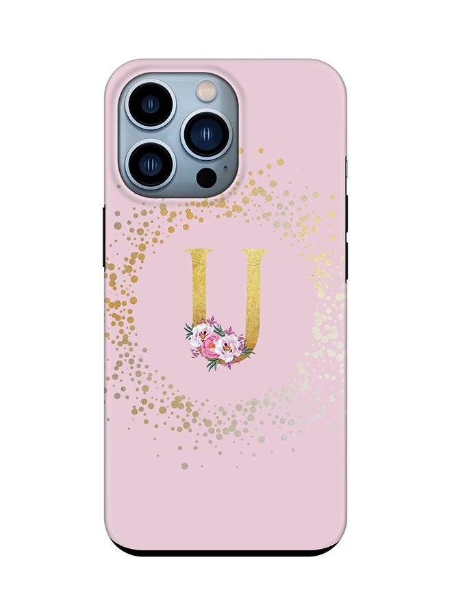 Stylizedd Monogram Tough Cover for Apple iPhone 13 Pro Case Custom Initials Letter Floral Pattern Tough Pro Dual Layer hybrid PC inner TPU protection Alphabet- U (Pink) - Image 1