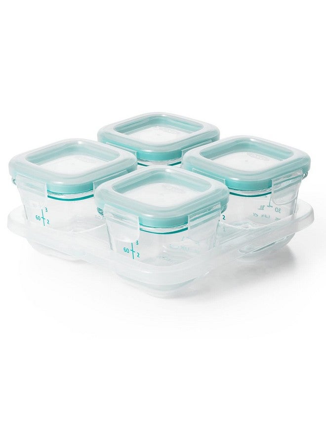 OXO Tot Glass Baby Blocks Food Storage Containers, Teal, 4 oz - Image 1