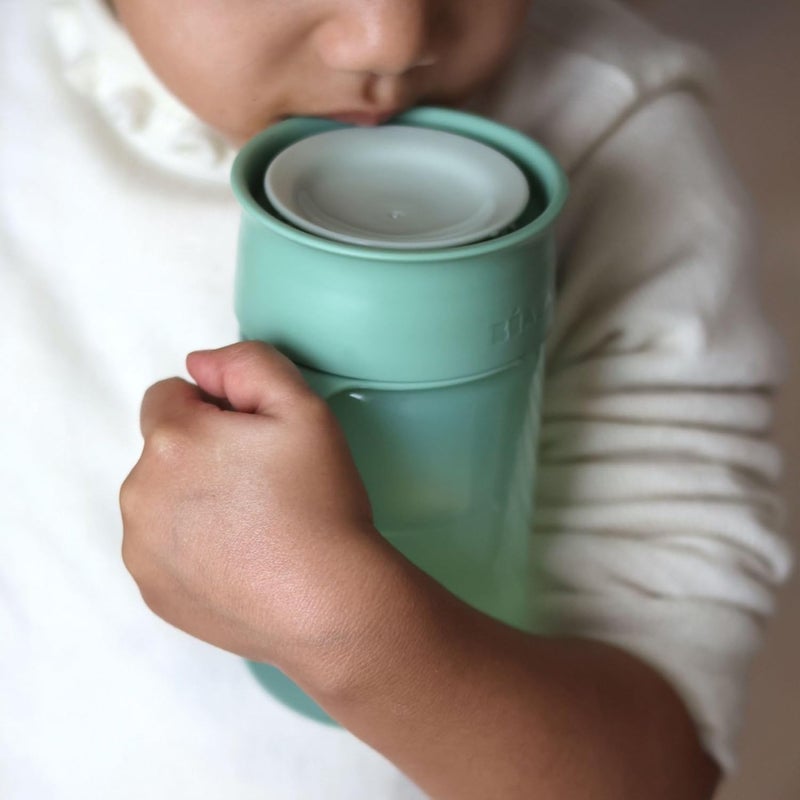 Baba Beaba 360° Baby Learning Cup with Anti-Drip Disc, Patented Anti-Leak System, Dual Handle & Spillproof Sippy Cup for Toddlers, Lightweight & Easy Grip Removable Handles, 340 ml, Sage Green, 12 Months+ - Image 3