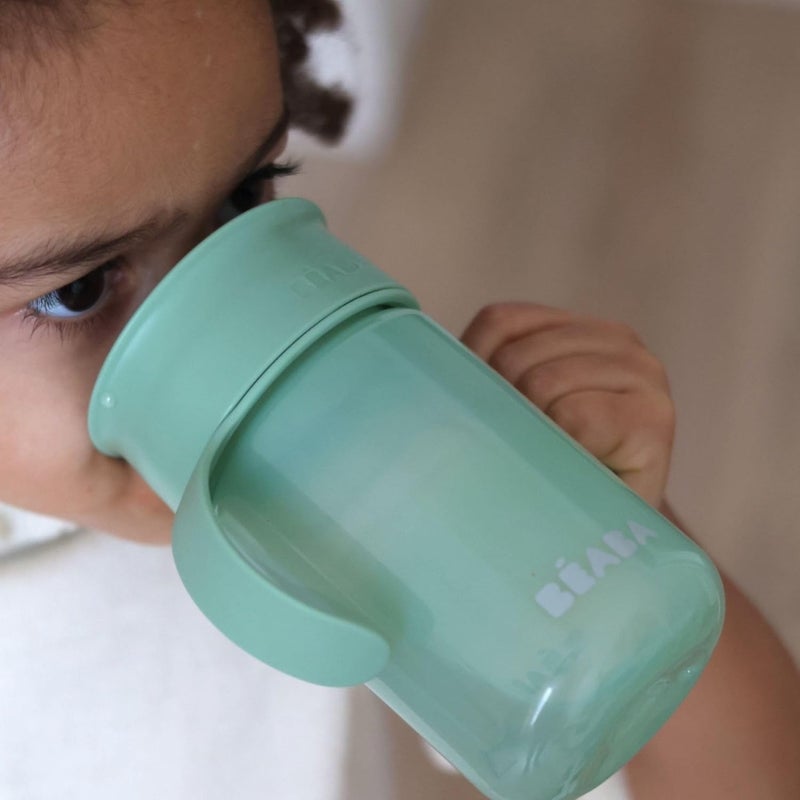 Baba Beaba 360° Baby Learning Cup with Anti-Drip Disc, Patented Anti-Leak System, Dual Handle & Spillproof Sippy Cup for Toddlers, Lightweight & Easy Grip Removable Handles, 340 ml, Sage Green, 12 Months+ - Image 4