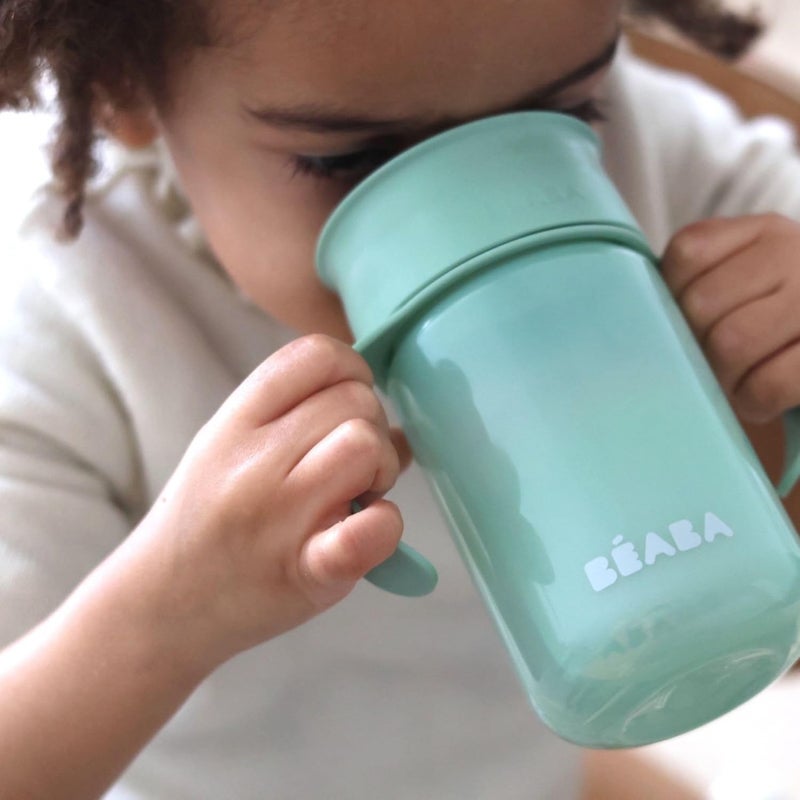 Baba Beaba 360° Baby Learning Cup with Anti-Drip Disc, Patented Anti-Leak System, Dual Handle & Spillproof Sippy Cup for Toddlers, Lightweight & Easy Grip Removable Handles, 340 ml, Sage Green, 12 Months+ - Image 5