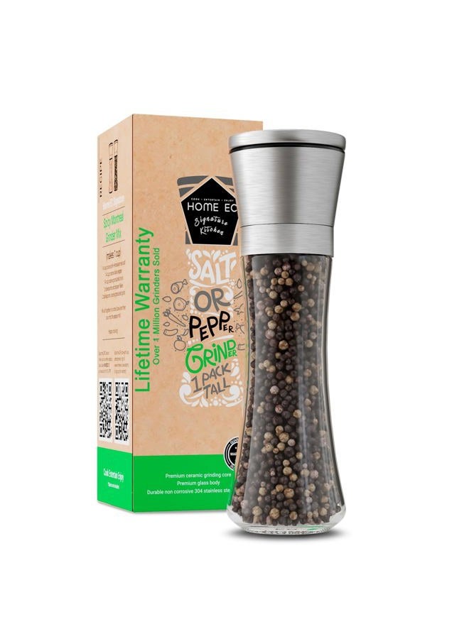 HOME EC Original Stainless Steel Salt or Pepper Grinder 1pk - Adjustable Ceramic Sea Salt Grinder or Pepper Mill - Tall Glass Spice Shaker - Spice Mill w/EBook - Image 1