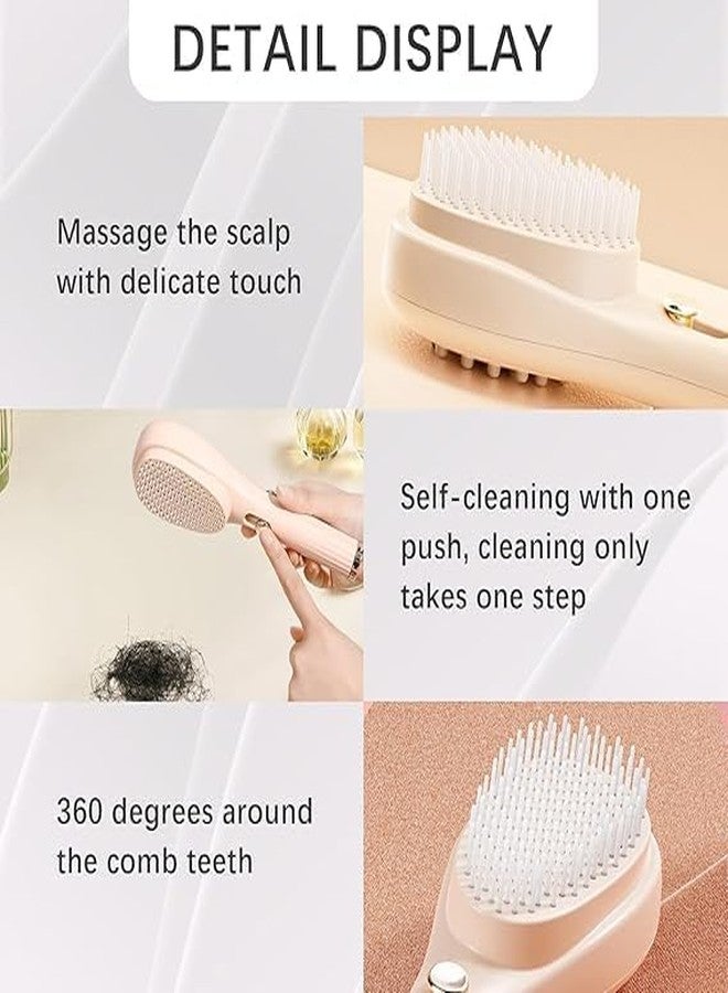 Bitrexup Retractable Hair Brush with Self-Cleaning Bristles - Ergonomic Handle, Anti-Static, Telescopic Design for All Hair Types and Wigs, One-Click Cleaning Hair Comb for Women and Men (MULTICOLOR) (PINK1) - Image 4