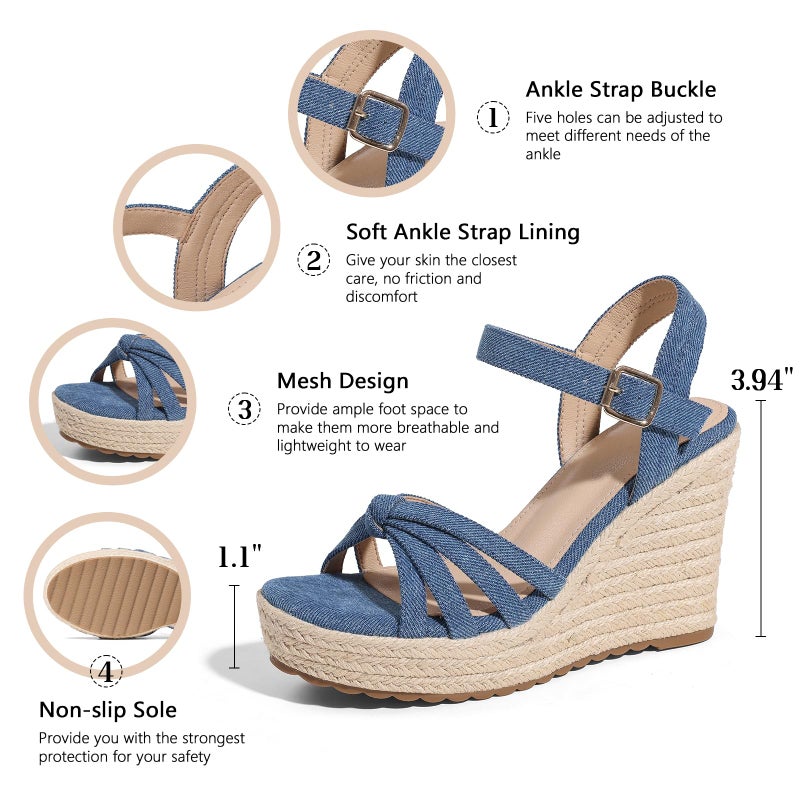 mikarka Sandals for Women 2026: Comfortable Wedge Platform Sandals Women - Braided Espadrilles for Women Ankle Strap Open Toe Wedges Heels Beach Sandals Summer Shoes Blue, US Size 8 - Image 4