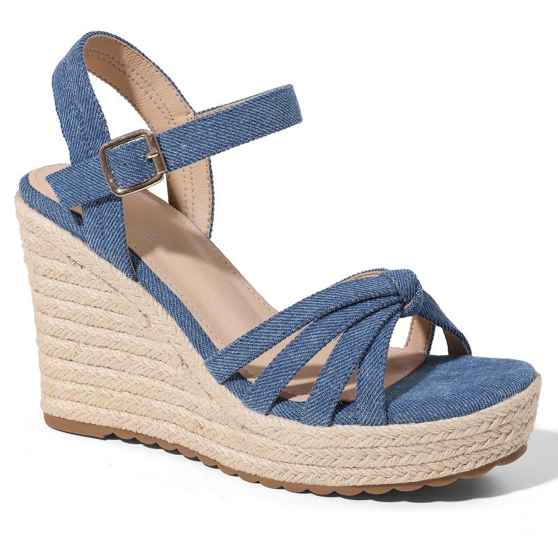 mikarka Sandals for Women 2026: Comfortable Wedge Platform Sandals Women - Braided Espadrilles for Women Ankle Strap Open Toe Wedges Heels Beach Sandals Summer Shoes Blue, US Size 8 - Image 1