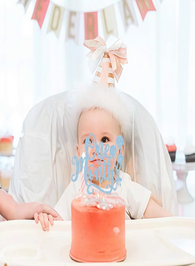 AHAORAY زينة كعكة "أهاوراي" بمناسبة مرور شهر على الولادة - زينة كعكة ترحيب بالمولود الجديد باللون الأزرق الفاتح اللامع، مناسبة لحفلات استقبال المولود/حفلات الكشف عن جنس المولود، ودعائم كشك التصوير - Image 4