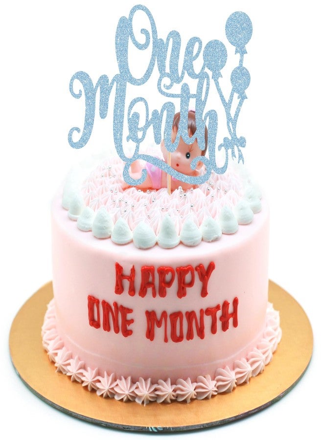AHAORAY زينة كعكة "أهاوراي" بمناسبة مرور شهر على الولادة - زينة كعكة ترحيب بالمولود الجديد باللون الأزرق الفاتح اللامع، مناسبة لحفلات استقبال المولود/حفلات الكشف عن جنس المولود، ودعائم كشك التصوير - Image 2