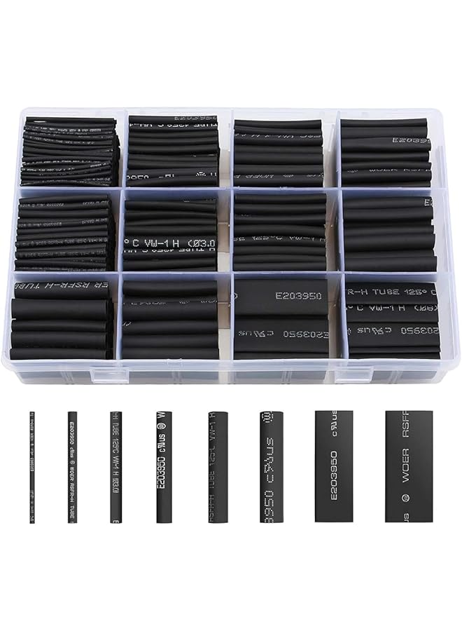 ECVV 650Pcs Premium Heat Shrink Tubing Set Black 8 Sizes Assorted Sleeving Tube Wrap Cable Wire Kit For Diy Projects - Image 1