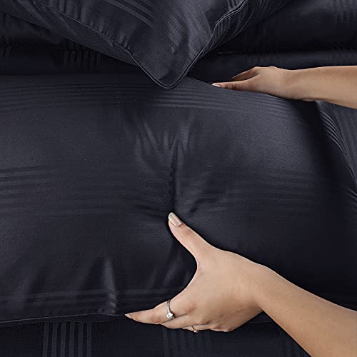 Spread Spain® Cotton Bedsheet & Pillow Cover Set - Blue | Striped Design & 450 Thread Count Barcode Super King Size Bedsheet - 112x112 Inch with 2 Pillow Covers - 18 x 27 Inch Each | Black - Image 3