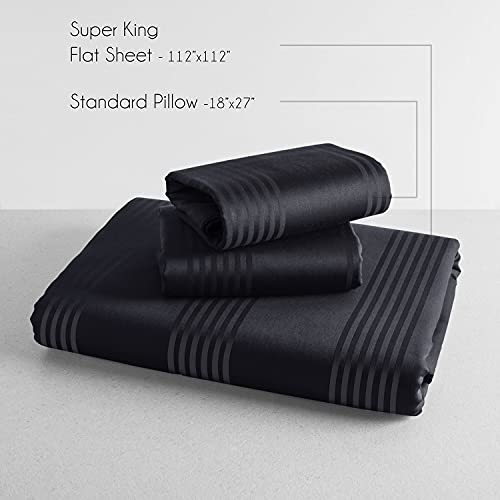 Spread Spain® Cotton Bedsheet & Pillow Cover Set - Blue | Striped Design & 450 Thread Count Barcode Super King Size Bedsheet - 112x112 Inch with 2 Pillow Covers - 18 x 27 Inch Each | Black - Image 4