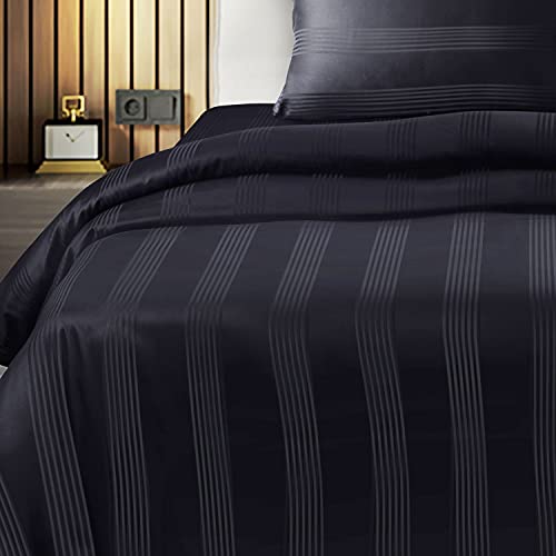 Spread Spain® Cotton Bedsheet & Pillow Cover Set - Blue | Striped Design & 450 Thread Count Barcode Super King Size Bedsheet - 112x112 Inch with 2 Pillow Covers - 18 x 27 Inch Each | Black - Image 2