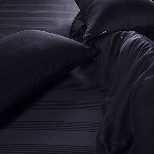 Spread Spain® Cotton Bedsheet & Pillow Cover Set - Blue | Striped Design & 450 Thread Count Barcode Super King Size Bedsheet - 112x112 Inch with 2 Pillow Covers - 18 x 27 Inch Each | Black - Image 5
