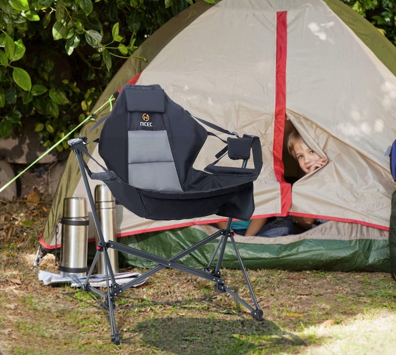 Nice C Hammock Camping Chair, Outdoor Camping Chair Rocker, Portable Swinging Sports Chair, High Back with Stand, Cup Holder, Side Pocket, Heavy Duty, Sport (1-Pack) - Image 3